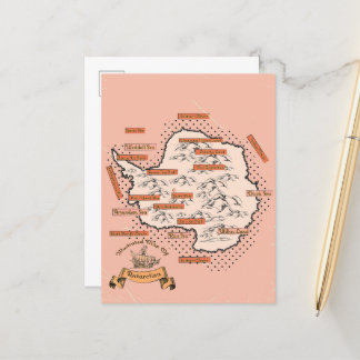 Postal De Anuncios Mapa de viaje ilustrado de Antártida
