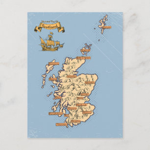 Postal De Anuncios Mapa de viaje ilustrado de Escocia