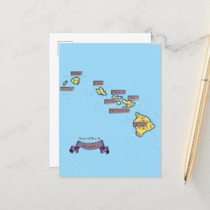 Postal De Anuncios Mapa de viaje ilustrado de Hawái