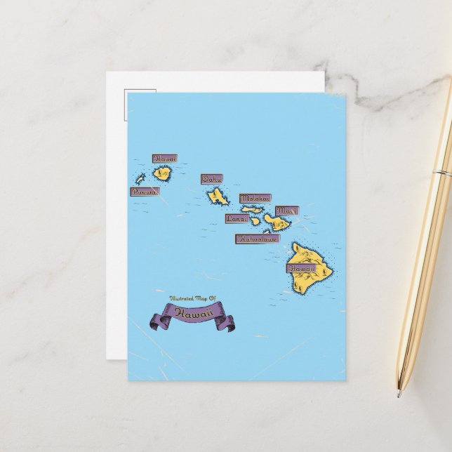 Postal De Anuncios Mapa de viaje ilustrado de Hawái (Anverso/Reverso In Situ)