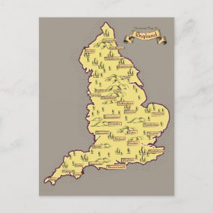 Postal De Anuncios Mapa de viaje ilustrado de Inglaterra