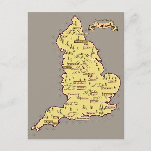 Postal De Anuncios Mapa de viaje ilustrado de Inglaterra (Anverso)