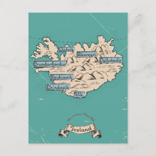 Postal De Anuncios Mapa de viaje ilustrado de Islandia