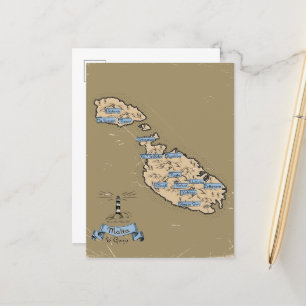 Postal De Anuncios Mapa de viaje ilustrado de Malta
