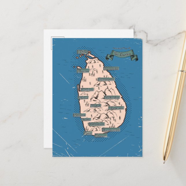 Postal De Anuncios Mapa de viaje ilustrado de Sri Lanka (Anverso/Reverso In Situ)