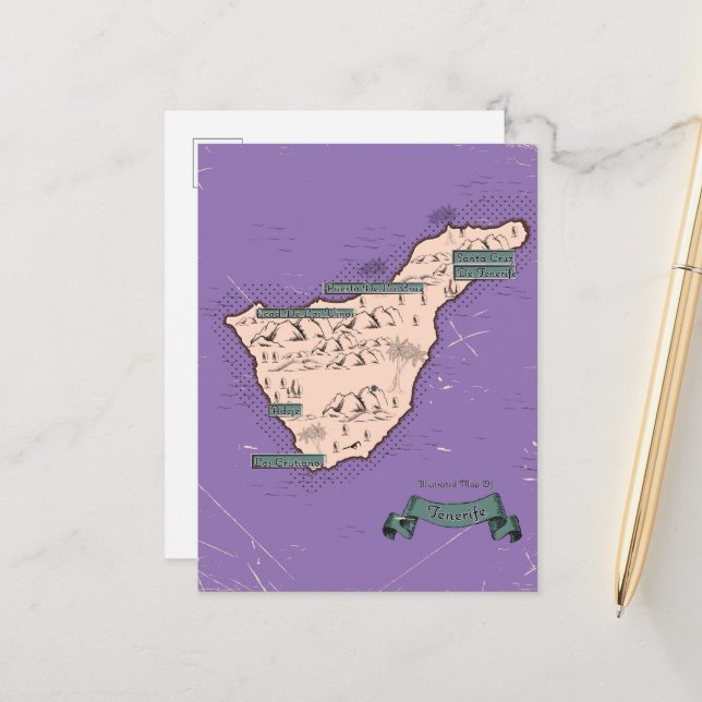 Postal De Anuncios Mapa De Viajes Ilustrado De Tenerife (Anverso/Reverso In Situ)