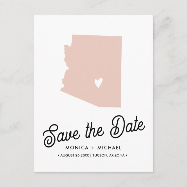 Postal De Anuncios Mapa del estado de ARIZONA Destino de Boda - ¡CUAL (Anverso)