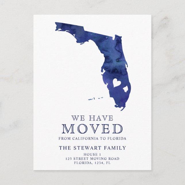 Postal De Anuncios mapa del estado de Florida acuarela azul marino ca (Anverso)