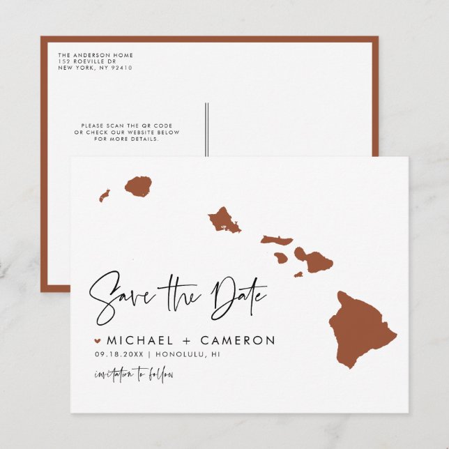 Postal De Anuncios Mapa del estado de Hawái en terracota Código QR Sa (Anverso / Reverso)