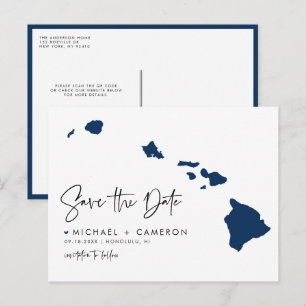 Postal De Anuncios Mapa del estado de Hawaii Azul de la Marina Código
