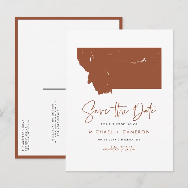 Postal De Anuncios Mapa del estado de Terracota Montana Código QR Gua (Anverso / Reverso)