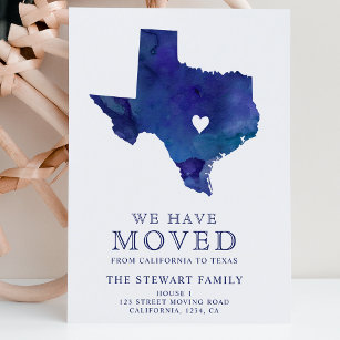 Postal De Anuncios Mapa del estado de Texas marea azul acuarela hogar