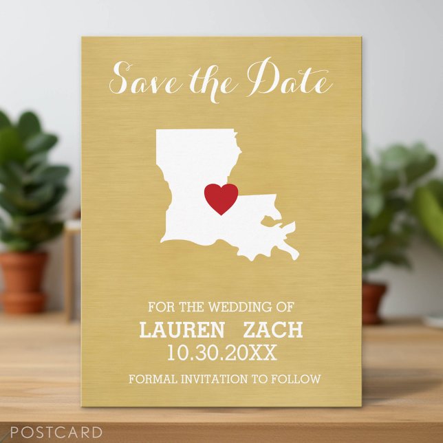 Postal De Anuncios Mapa del estado del hogar de Luisiana - Boda salva (Save the Date Postcard)