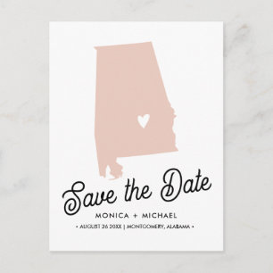 Postal De Anuncios Mapa estatal de Alabama Boda de destino - ¡CUALQUI