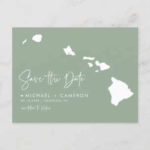 Postal De Anuncios Mapa hawaiano Sage Green Salven la fecha