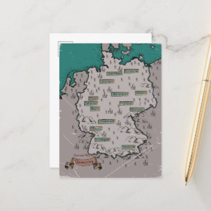 Postal De Anuncios Mapa ilustrado antiguo de Alemania