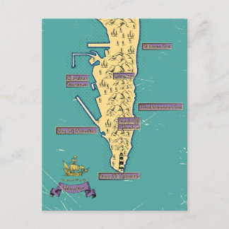 Postal De Anuncios Mapa ilustrado de viajes de Gibraltar