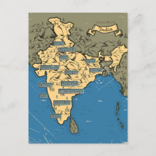 Postal De Anuncios Mapa ilustrado de viajes de la India