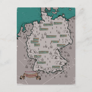 Postal De Anuncios Mapa ilustrado vintage de Alemania