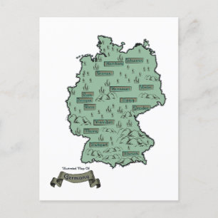 Postal De Anuncios Mapa ilustrado vintage de Alemania