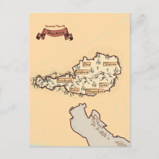 Postal De Anuncios Mapa ilustrado vintage de Austria