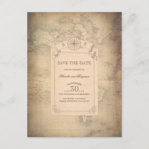 Postal De Anuncios Mapa Mundial Antiguo Vintage Save the Date