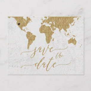 Postal De Anuncios Mapa Mundial de Destino de Oro Salva la Fecha