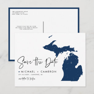 Postal De Anuncios Mapa QR de la Marina Azul Michigan Guardar fecha