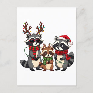 Postal De Anuncios Mapaches de Navidad con sombrero de Santa en coinc