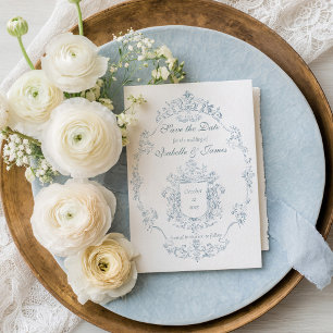 Postal De Anuncios Marco Antiguo Francés Azul de Boda Save the Date