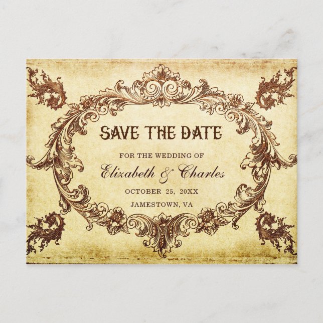 Postal De Anuncios Marco Antiguo Victoriano Boda Save the Date (Anverso)