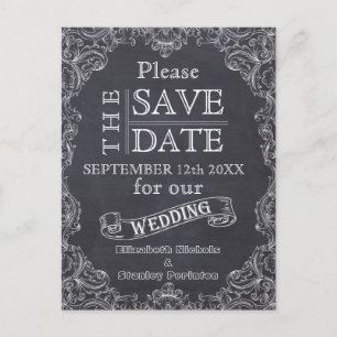 Postal De Anuncios Marco antiguo y pizarra de boda Guardar la fecha