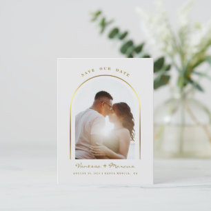 Postal De Anuncios Marco de Foto de Boda con Arco de Oro Save The Dat