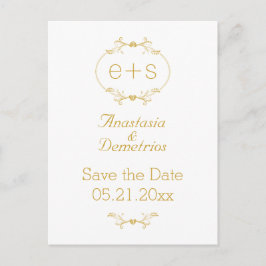 Postal De Anuncios Marco dorado con boda inicial Guardar la fecha