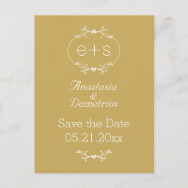 Postal De Anuncios Marco e iniciales dorados, Save the Date boda blan
