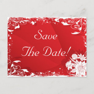 Postal De Anuncios Marco floral rojo y blanco para boda Guardar la fe