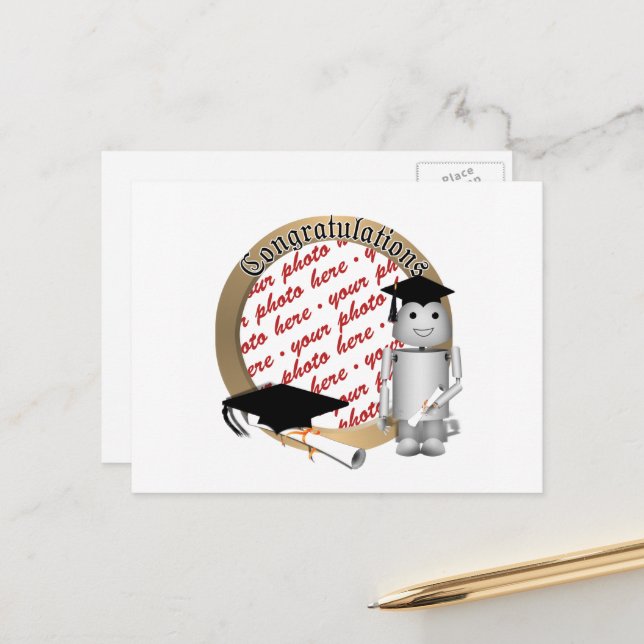 Postal De Anuncios Marco fotográfico de robots de graduación (Anverso/Reverso In Situ)