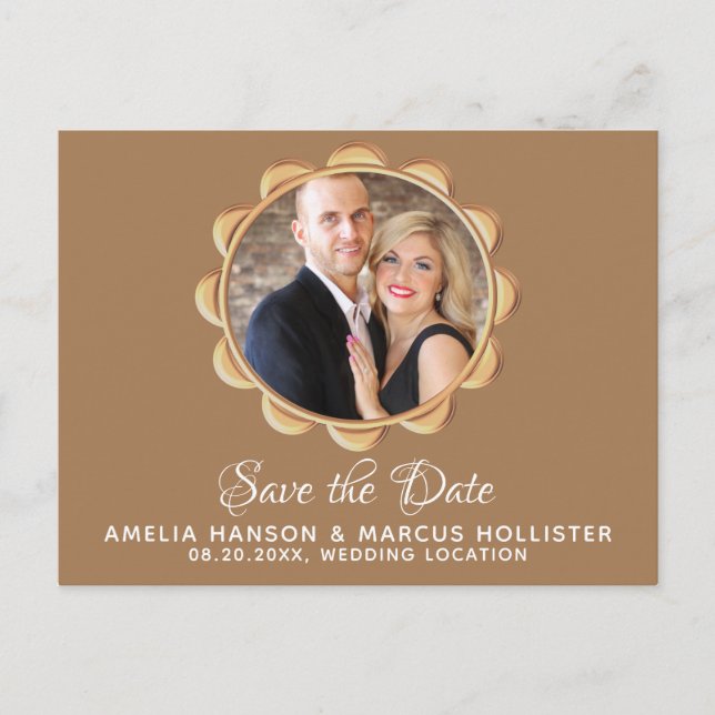 Postal De Anuncios Marco ovalado elegante para foto de Save the Date (Anverso)