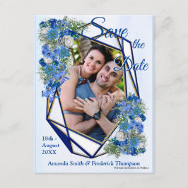 Postal De Anuncios Marcos dorados geométricos-Navy y flores azules