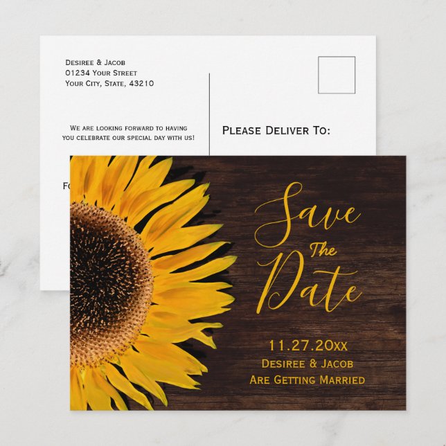 Postal De Anuncios Margarita Amarilla Marrón Madera Girasol Guarde La (Anverso / Reverso)
