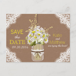 Postal De Anuncios Margaritas Rústicas y Encaje Save the Date