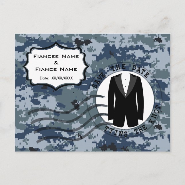 Postal De Anuncios Marina de los EE. UU. Save the Date & Tuxedo (Anverso)