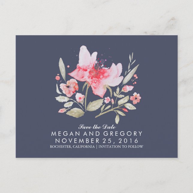 Postal De Anuncios marina floral y acuarela rosa salvan la fecha (Anverso)