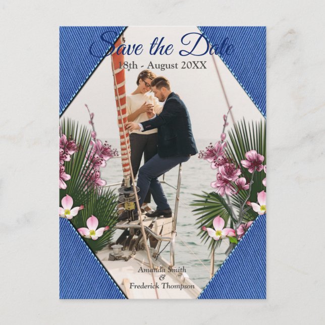 Postal De Anuncios Marina - Flores azules texturadas y rosas salvan l (Anverso)