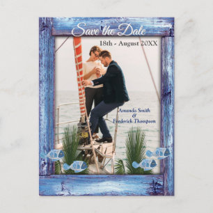 Postal De Anuncios Marina - Madera texturada azul y pescado salvan la