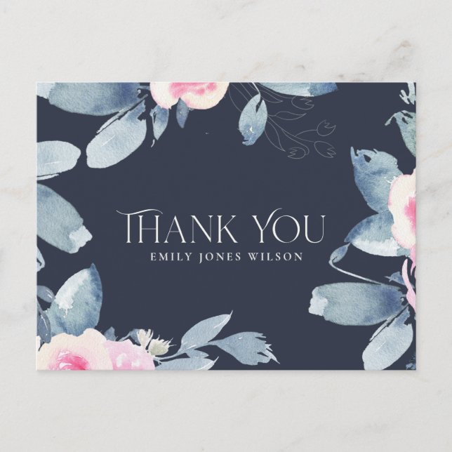 POSTAL DE ANUNCIOS MARINA ROSADO AZUL FLORAL CUALQUIER EDAD CUMPLEAÑO (Anverso)