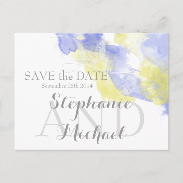 Postal De Anuncios Mariposa Acuarela Periwinkle Limón Salva la Fecha (Anverso)