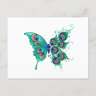 Postal De Anuncios Mariposa con plumas de pavo real verde
