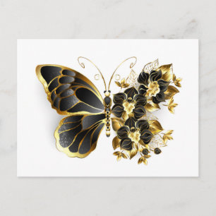 Postal De Anuncios Mariposa de flor de oro con orquídea negra
