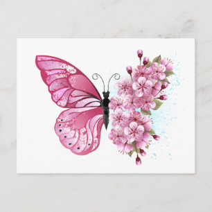 Postal De Anuncios Mariposa de flores con Sakura rosa